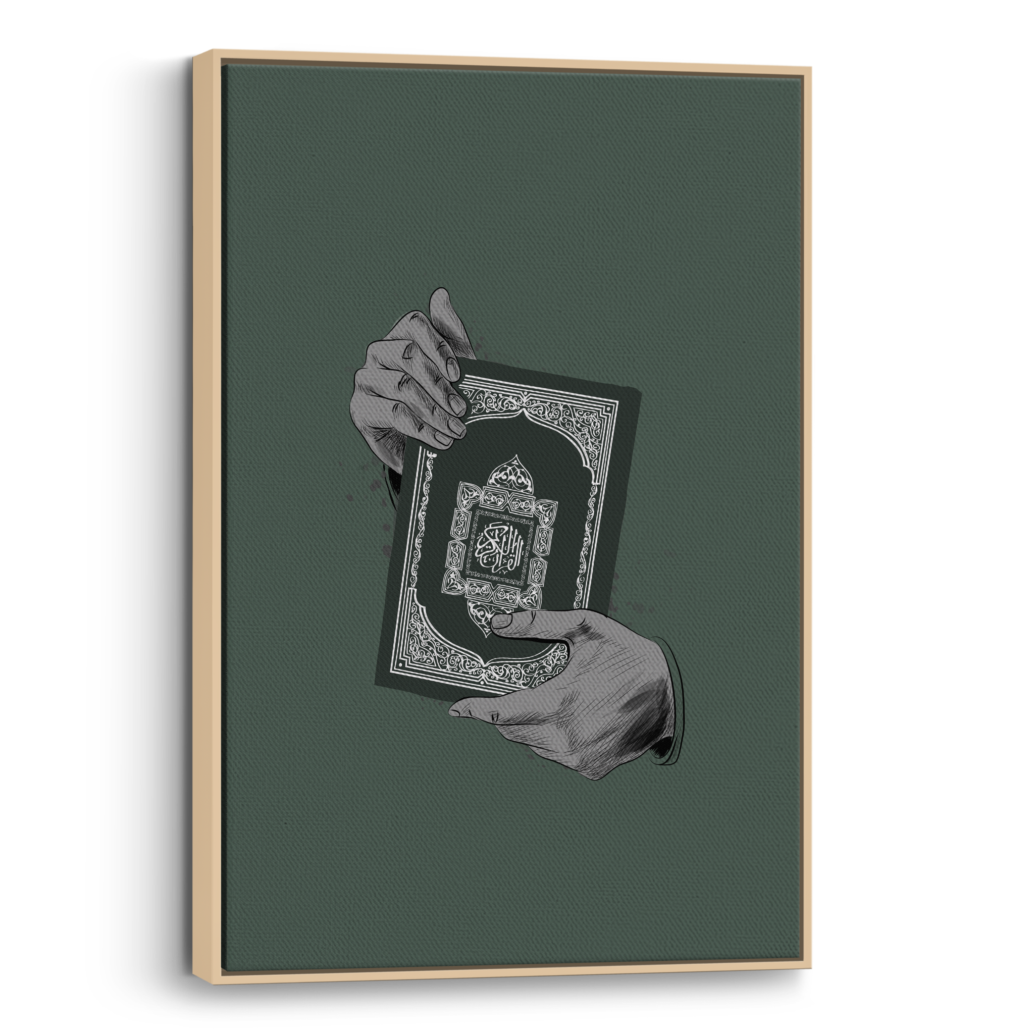 Holding Quran Green Canvas