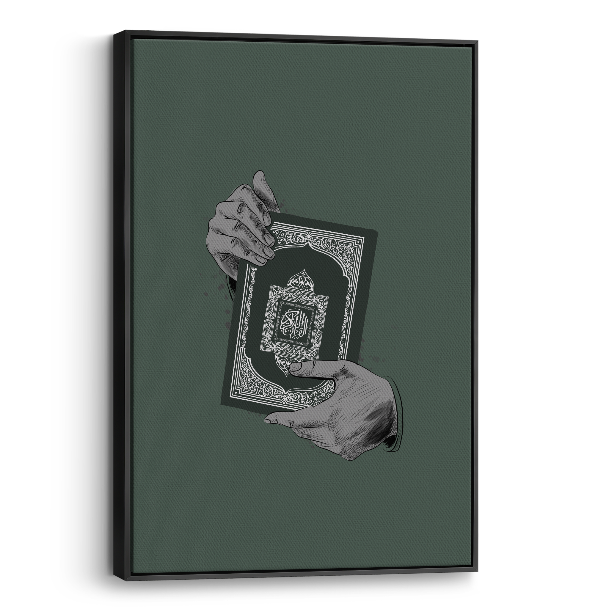 Holding Quran Green Canvas
