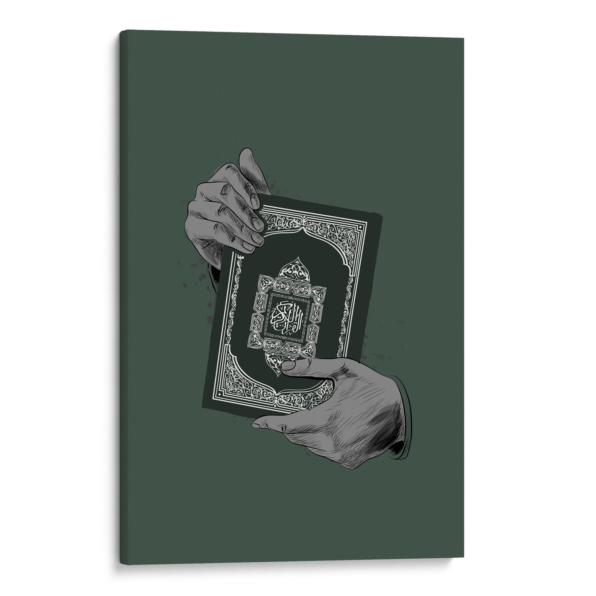 Holding Quran Green Canvas