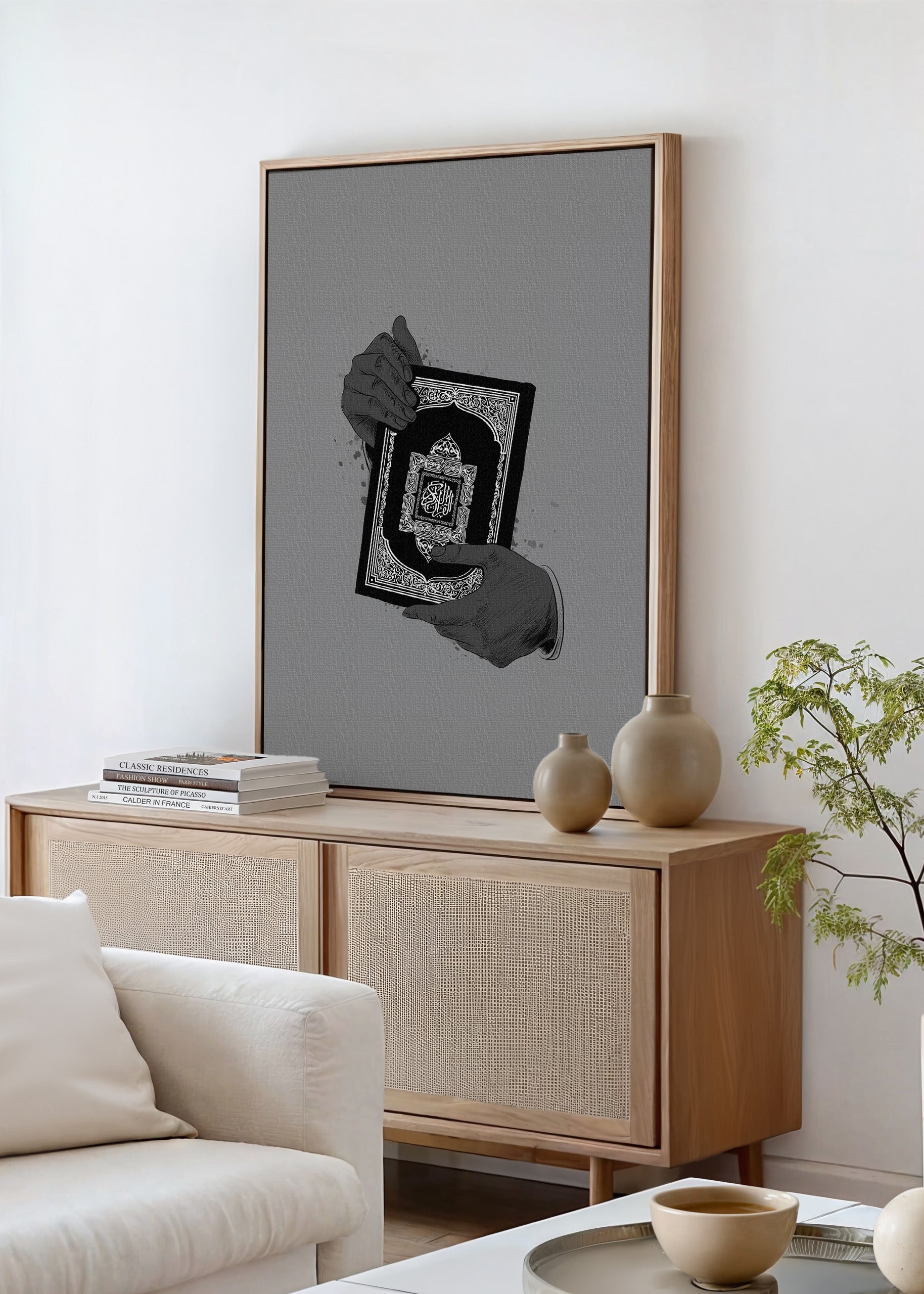 Holding Quran Grey Canvas