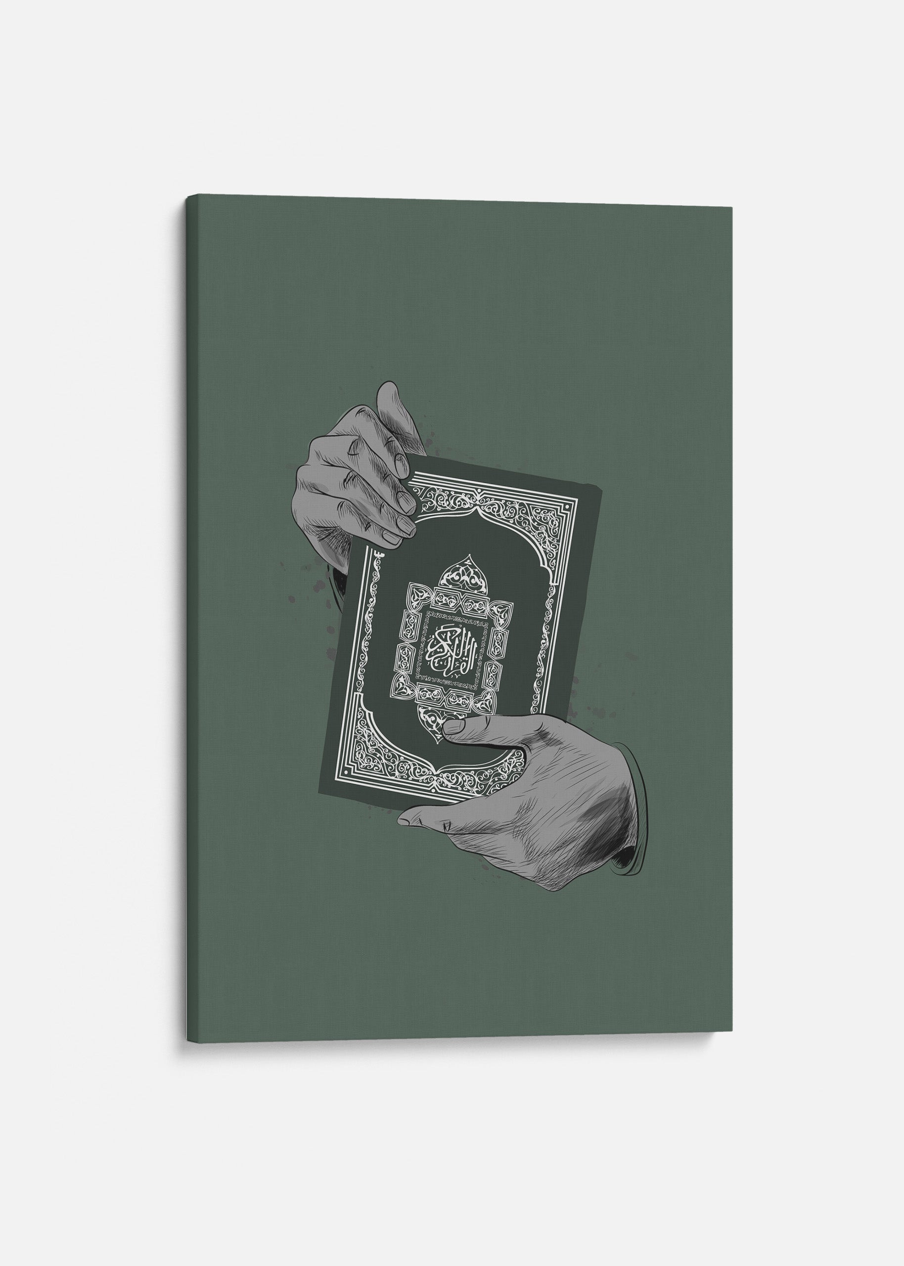 Holding Quran Green Canvas