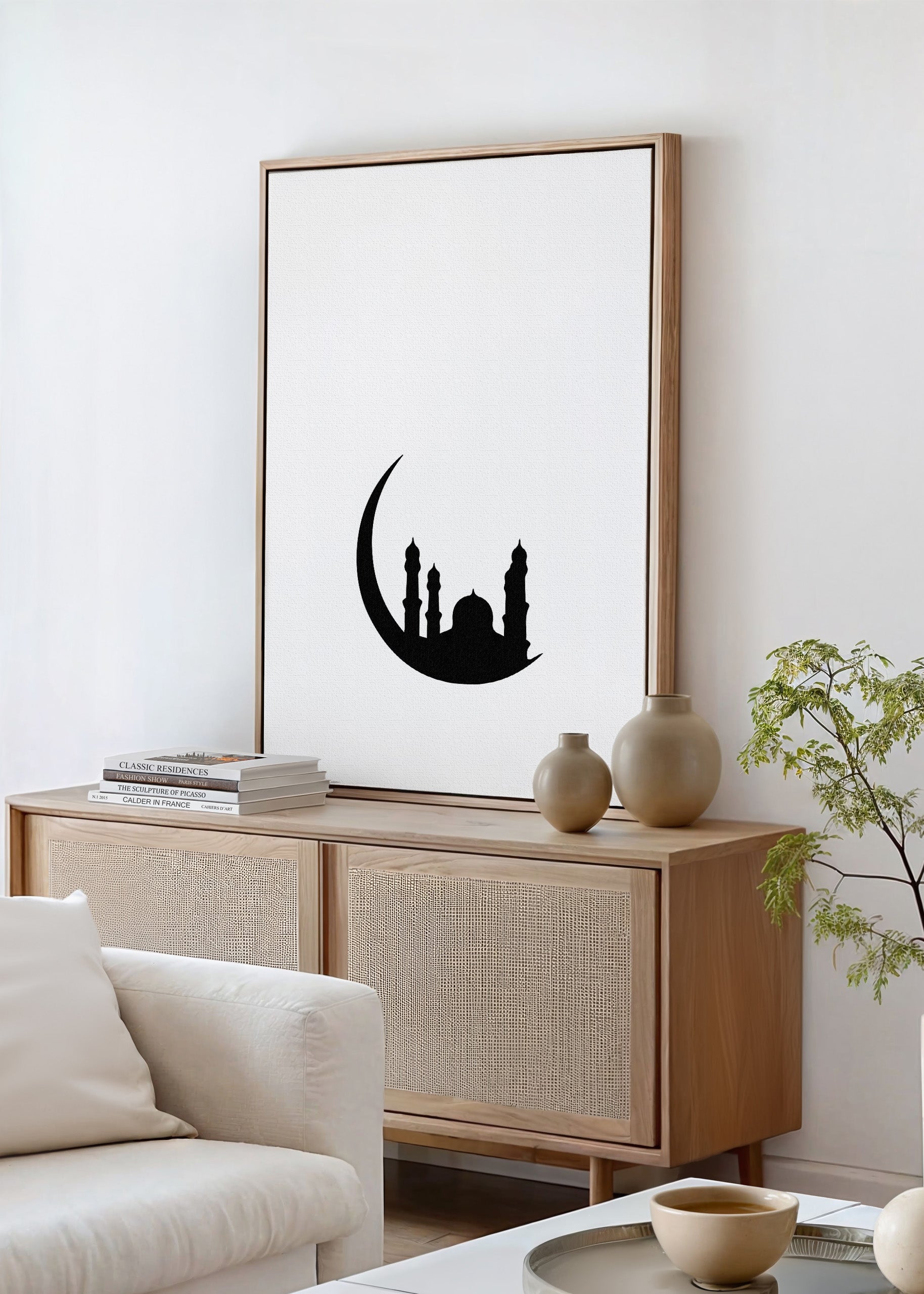 Crescent Moon White Canvas