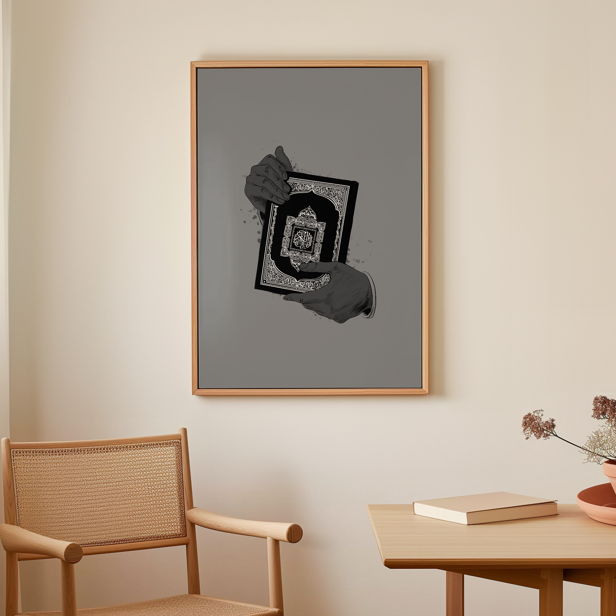 Holding Quran Grey Canvas
