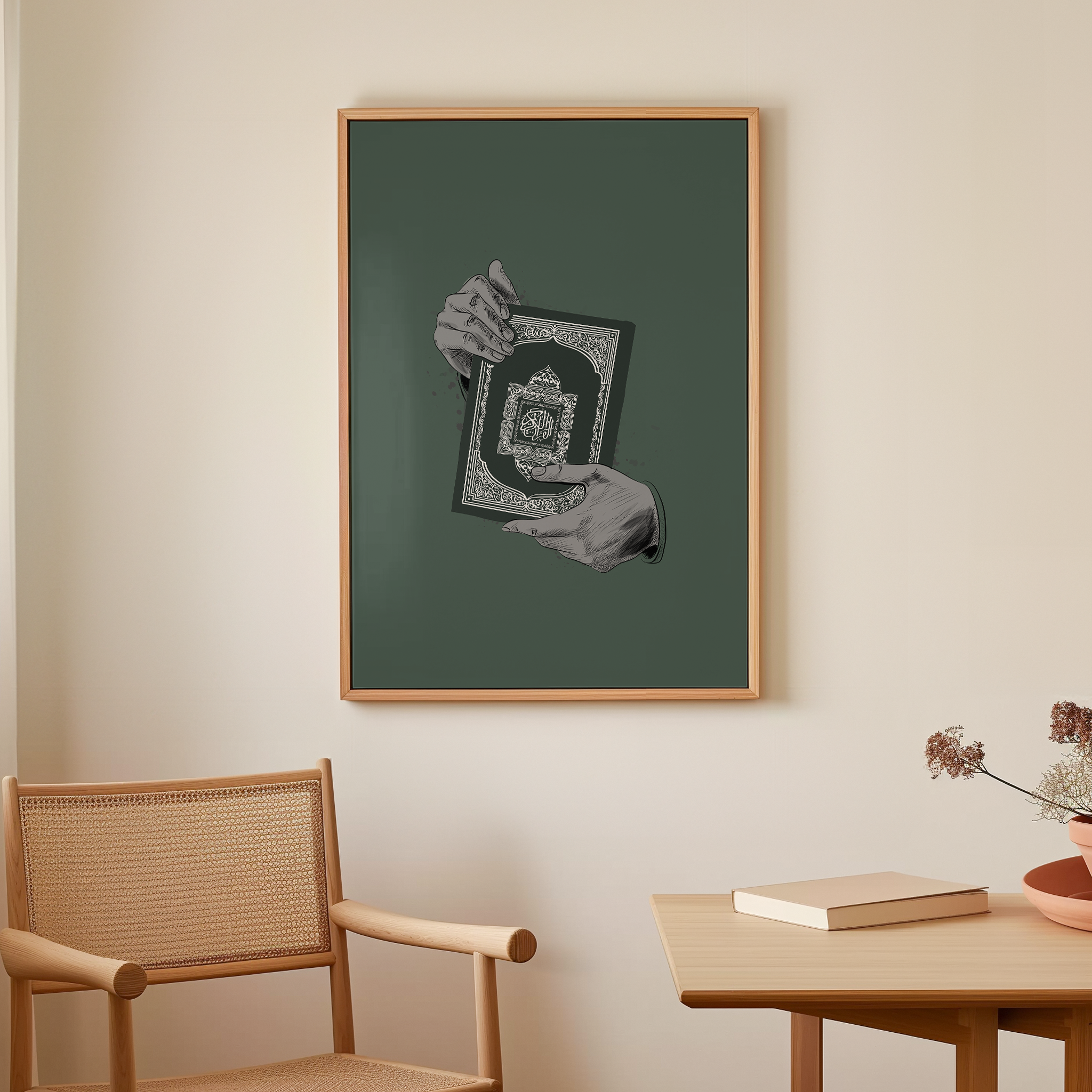 Holding Quran Green Canvas