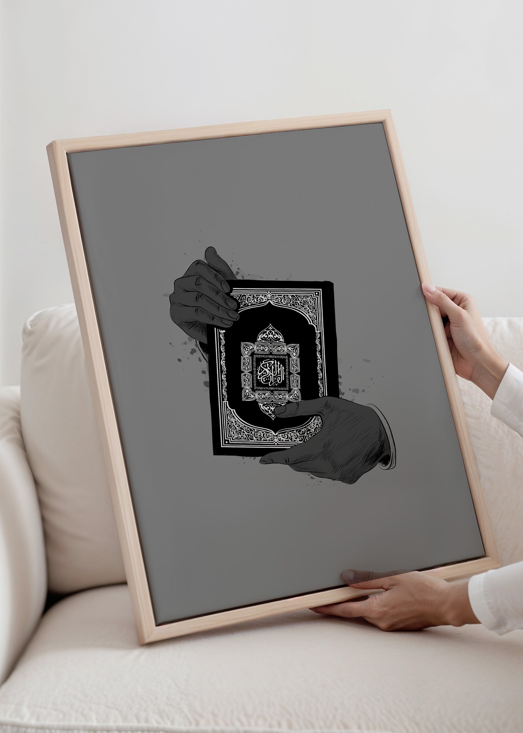 Holding Quran Grey Canvas