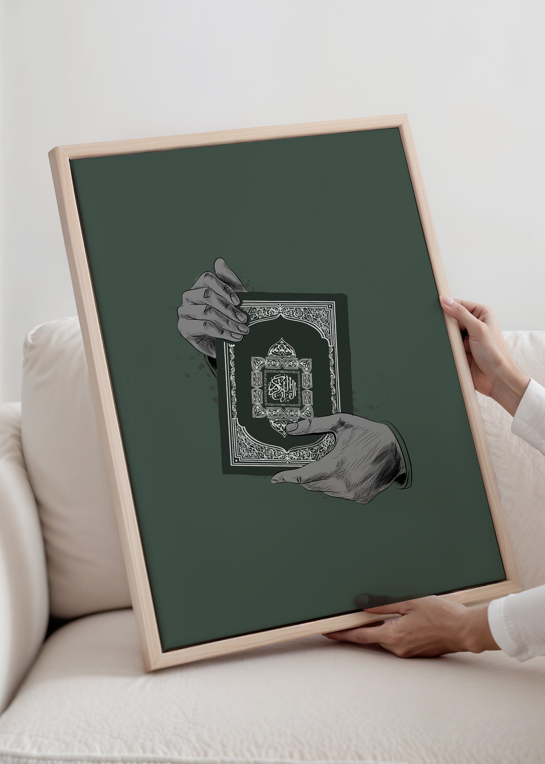 Holding Quran Green Canvas