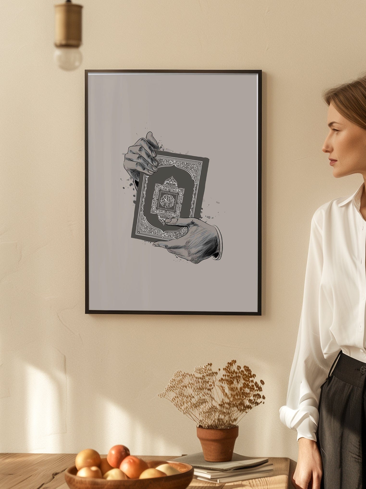Holding Quran Beige Poster