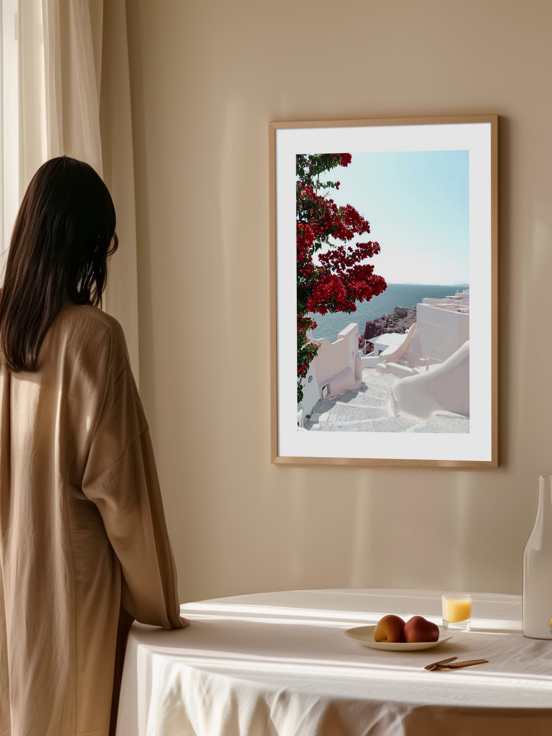Santorini Flowers Poster